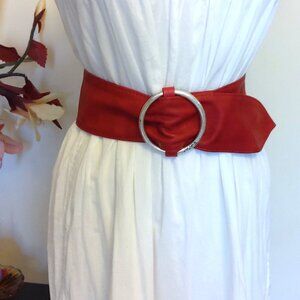 VTG NWOT Just B. Chic Vintage Red Genuine Leather Belt with Round Silver Buckle